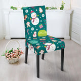 Snowman Bird Decorative Elements Christmas Pattern Dining Chair Slipcover