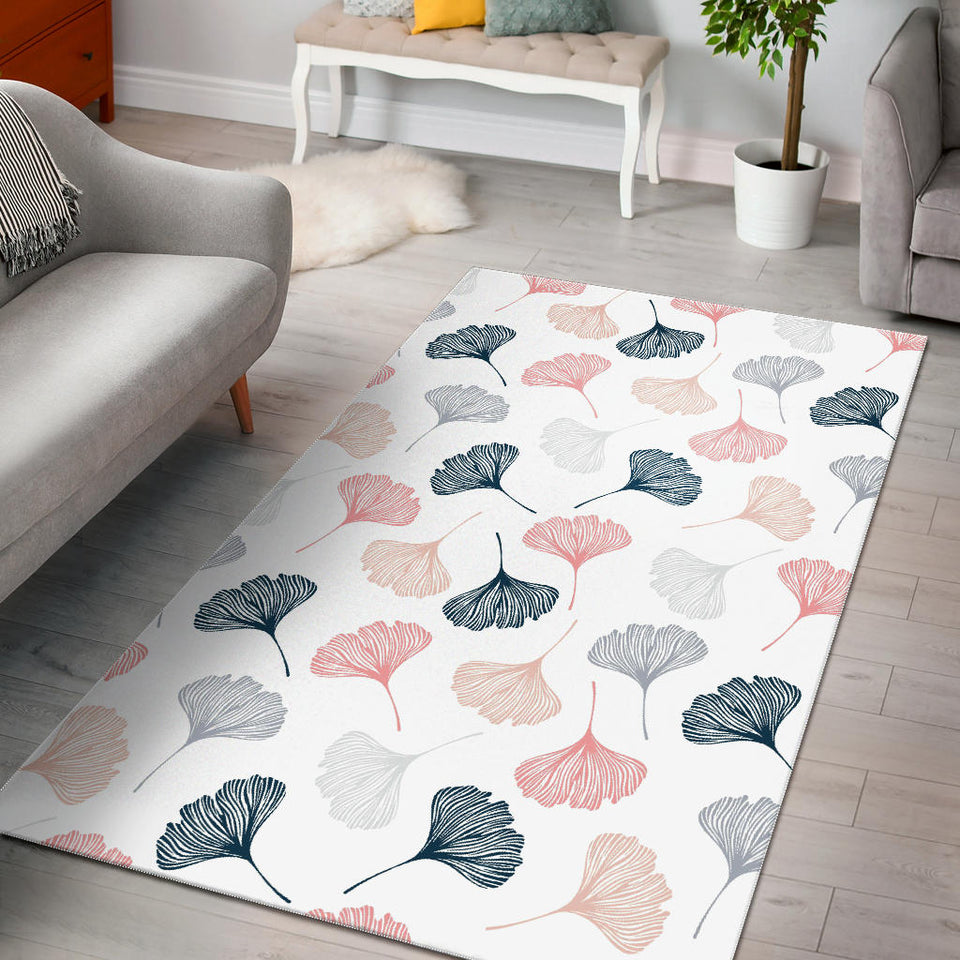 Black Gray Cream Coral Ginkgo Leaves Pattern Area Rug
