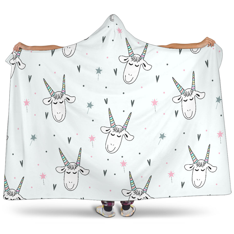 Cute Goat Design Pattern Hooded Blanket