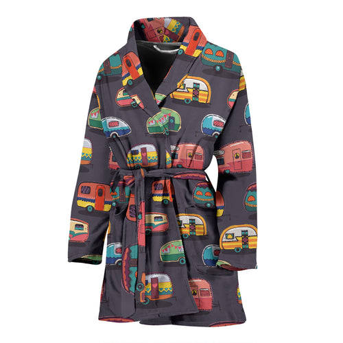 Camper Van Pattern Print Design 02 Women's Bathrobe