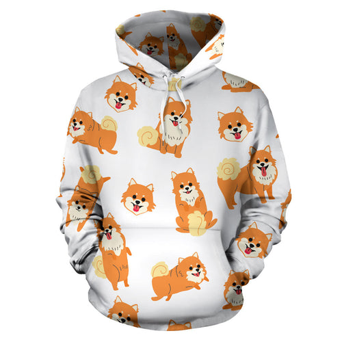 Brown Pomeranian Pattern Men Women Pullover Hoodie