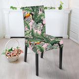 Toucan Tropical Green Jungle Palm Pattern Dining Chair Slipcover
