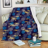 Blue Japanese Pattern Cloud Wave Flower Premium Blanket