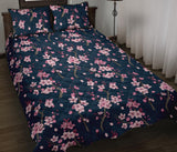 Pink sakura cherry blossom blue background Quilt Bed Set