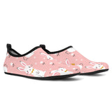 Cute White Rabbit Flower Pink Background Aqua Shoes