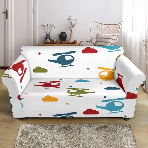 Colorful Helicopter Pattern Loveseat Couch Slipcover