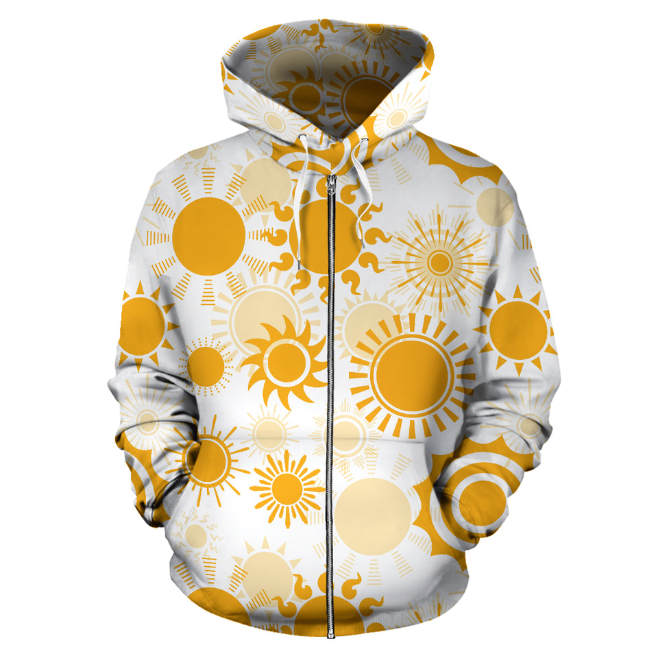 Sun Design Pattern Zip Up Hoodie