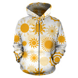 Sun Design Pattern Zip Up Hoodie