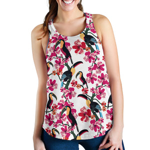 Toucan flower design pattern Women Racerback Tank Top