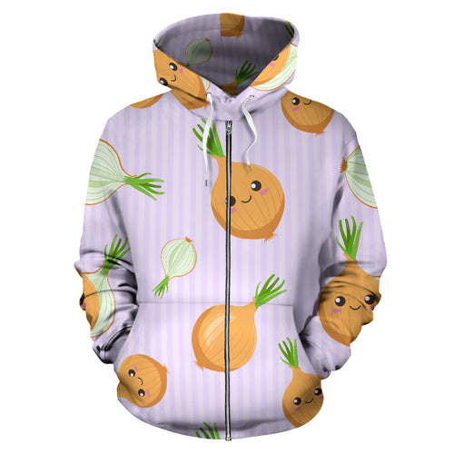 Cute Onions Smiling Faces Purple Background Zip Up Hoodie