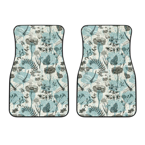 Dragonfly Butterfly Plants Insect Flower Vintage Style Pattern Front Car Mats