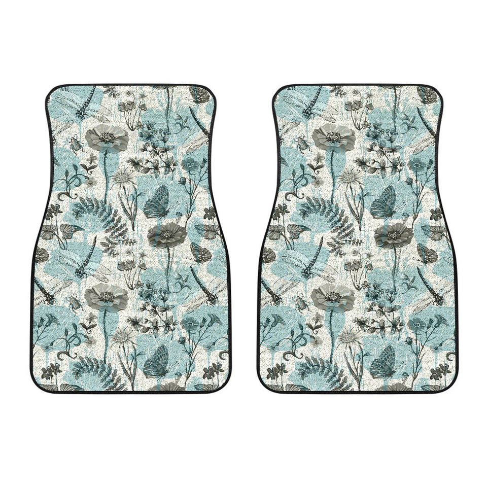 Dragonfly Butterfly Plants Insect Flower Vintage Style Pattern Front Car Mats