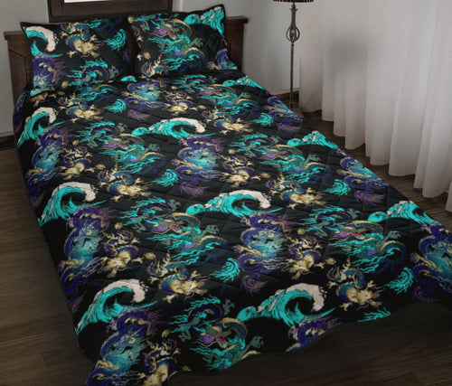Dragon sea wave pattern Quilt Bed Set