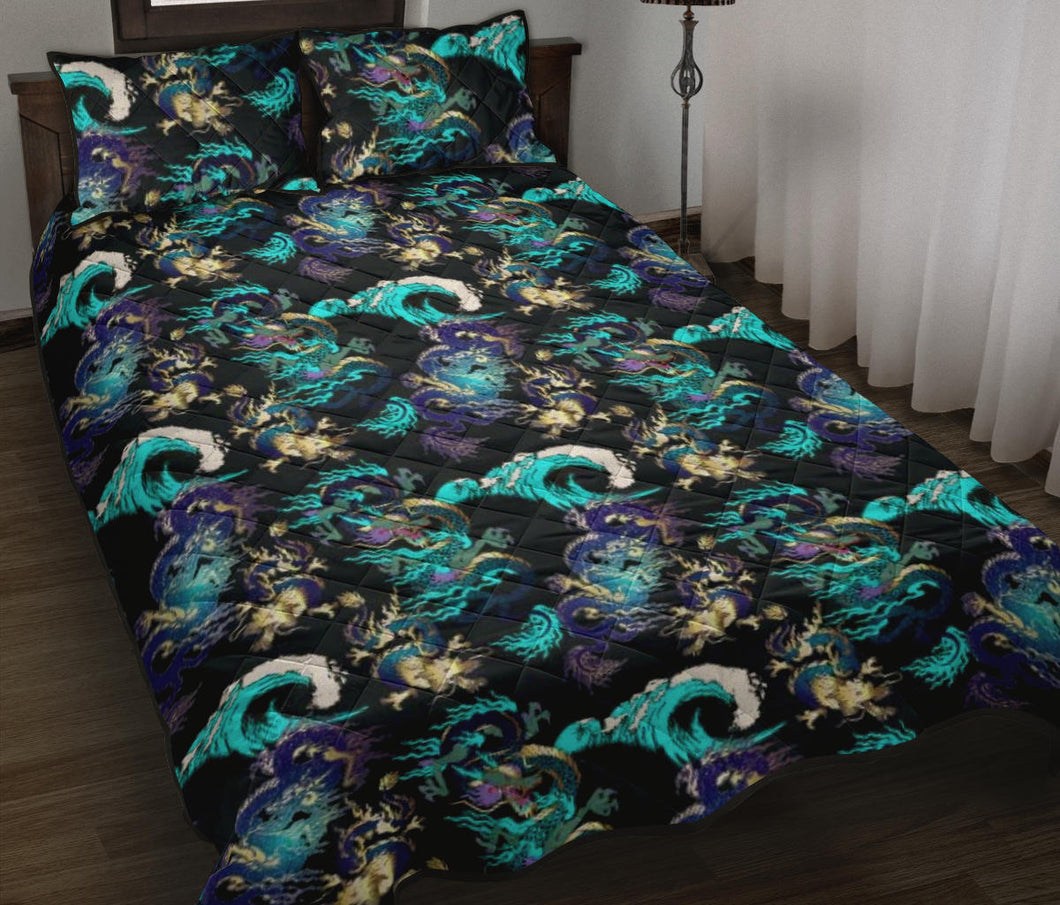 Dragon sea wave pattern Quilt Bed Set