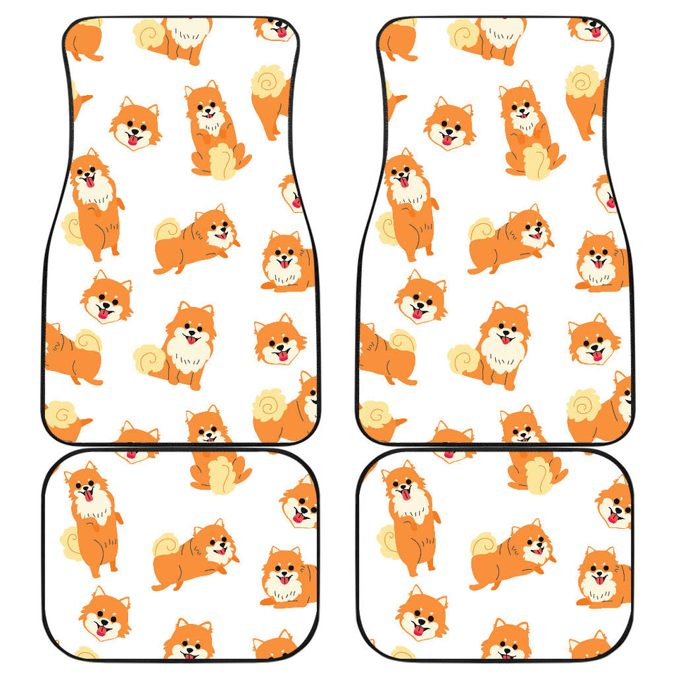 Brown Pomeranian Pattern Front And Back Car Mats