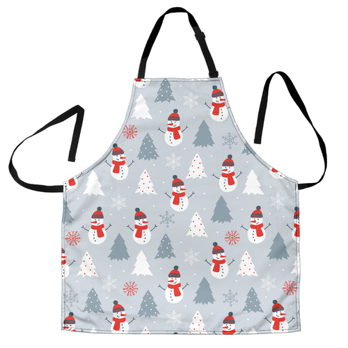 Snowman Christmas  Tree Snow Gray Background Adjustable Apron