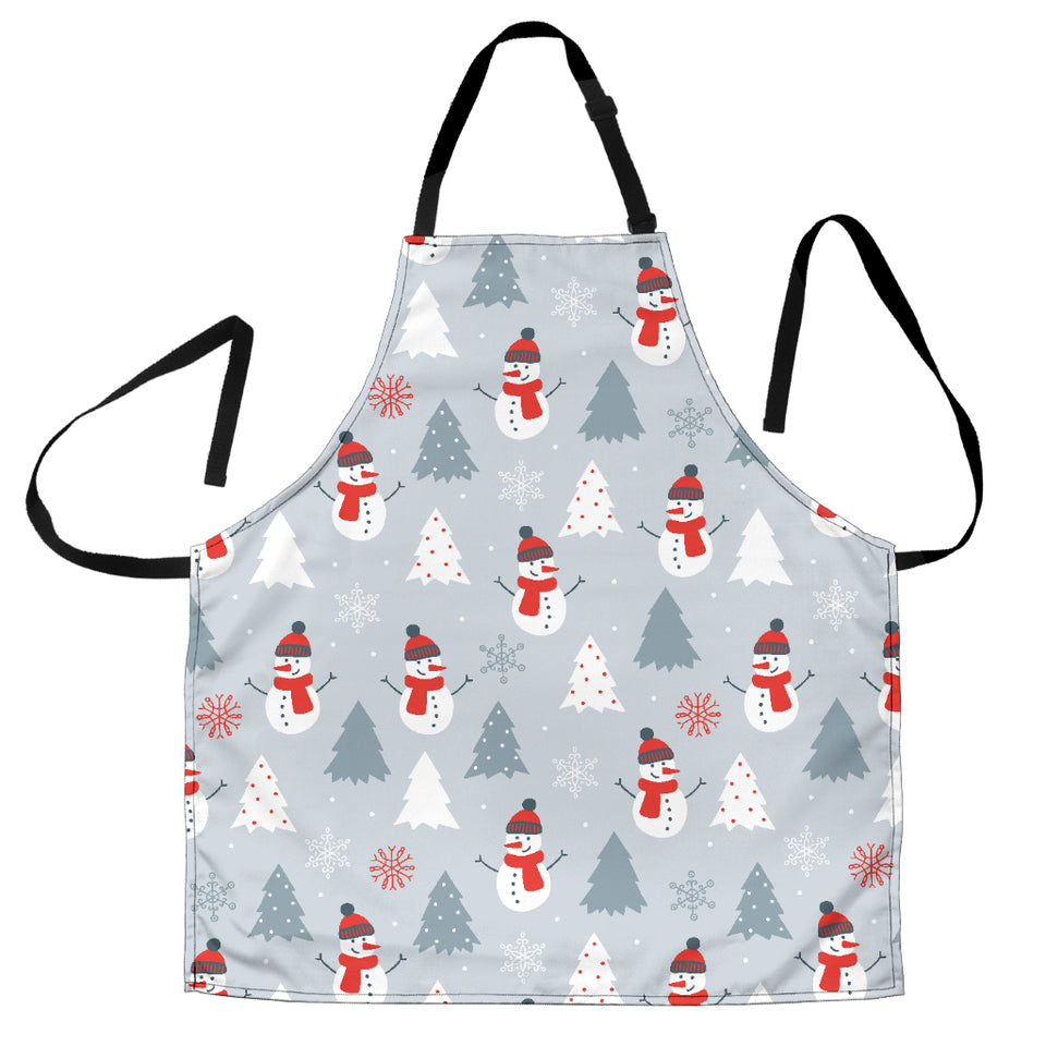 Snowman Christmas  Tree Snow Gray Background Adjustable Apron