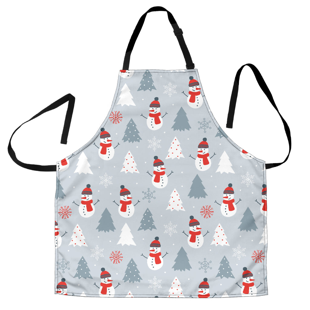 Snowman Christmas  Tree Snow Gray Background Adjustable Apron