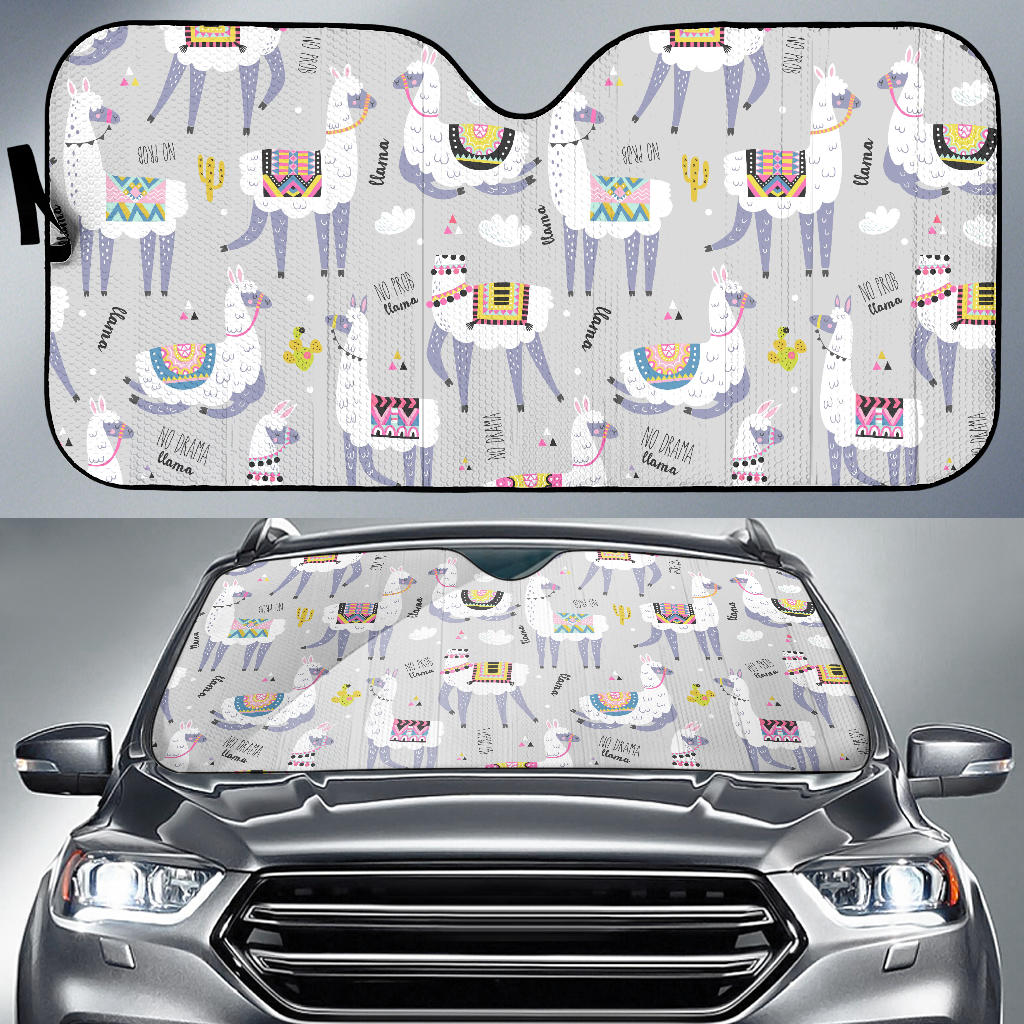 Cute Llama Alpaca Pattern Car Sun Shade
