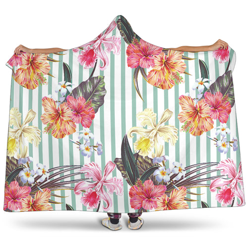Colorful Orchid Flower Pattern Hooded Blanket