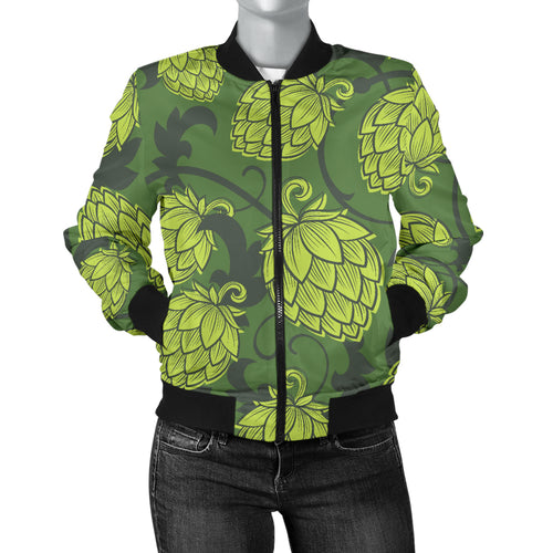 Hop Pattern Hop Cone Background Women'S Bomber Jacket