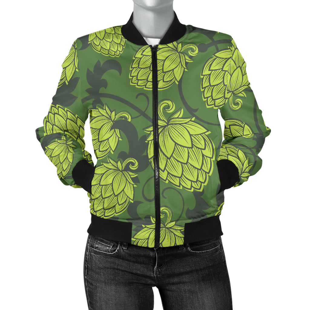 Hop Pattern Hop Cone Background Women'S Bomber Jacket