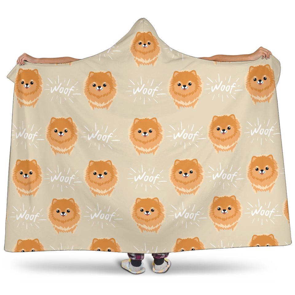 Cute Brown Pomeranian Puppy Hooded Blanket