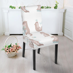 Cute Sea Otters Pattern Dining Chair Slipcover