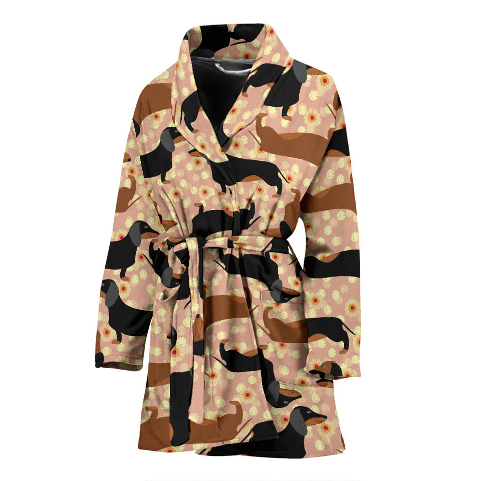 Dachshund Floral Background Women'S Bathrobe