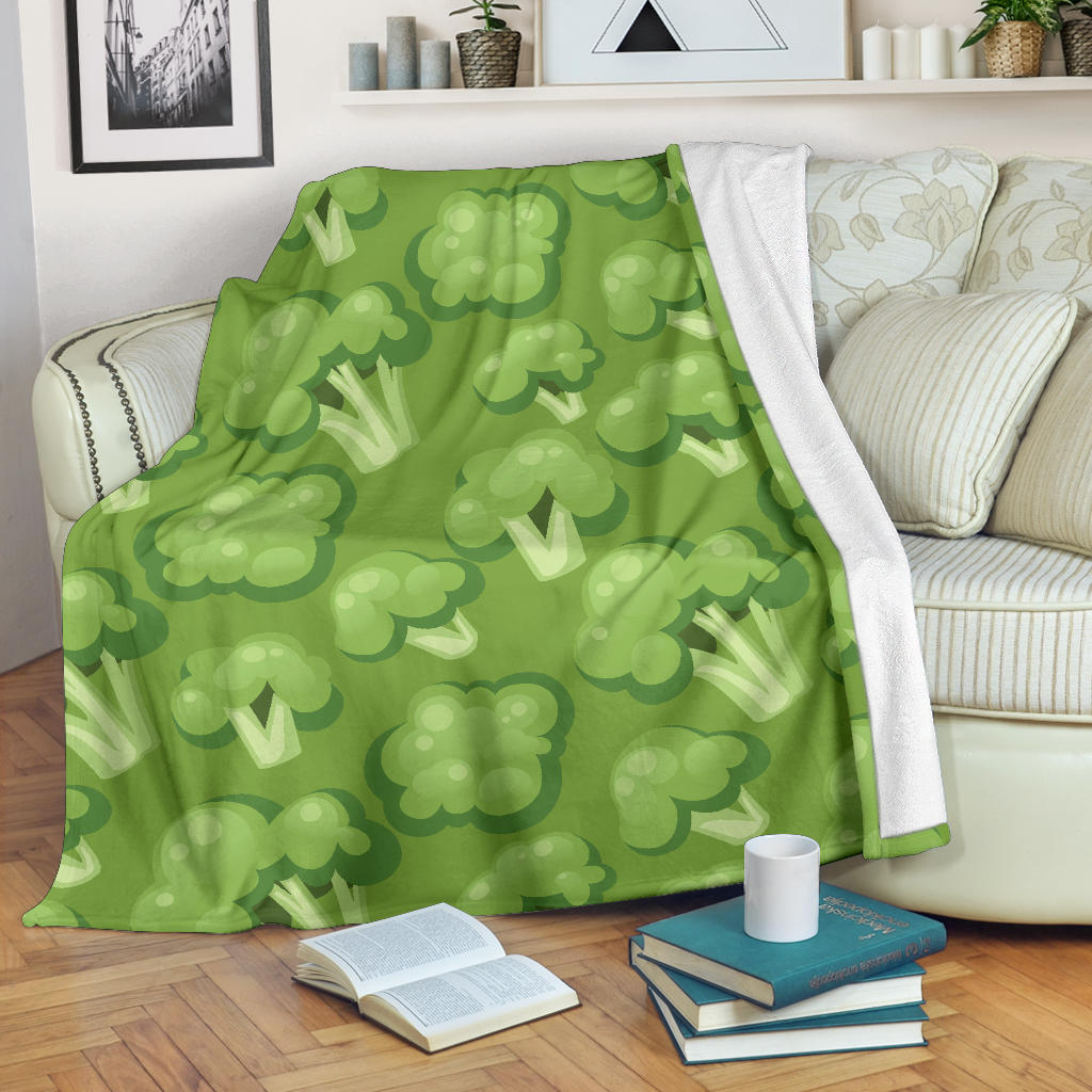 Broccoli Pattern Green Background Premium Blanket