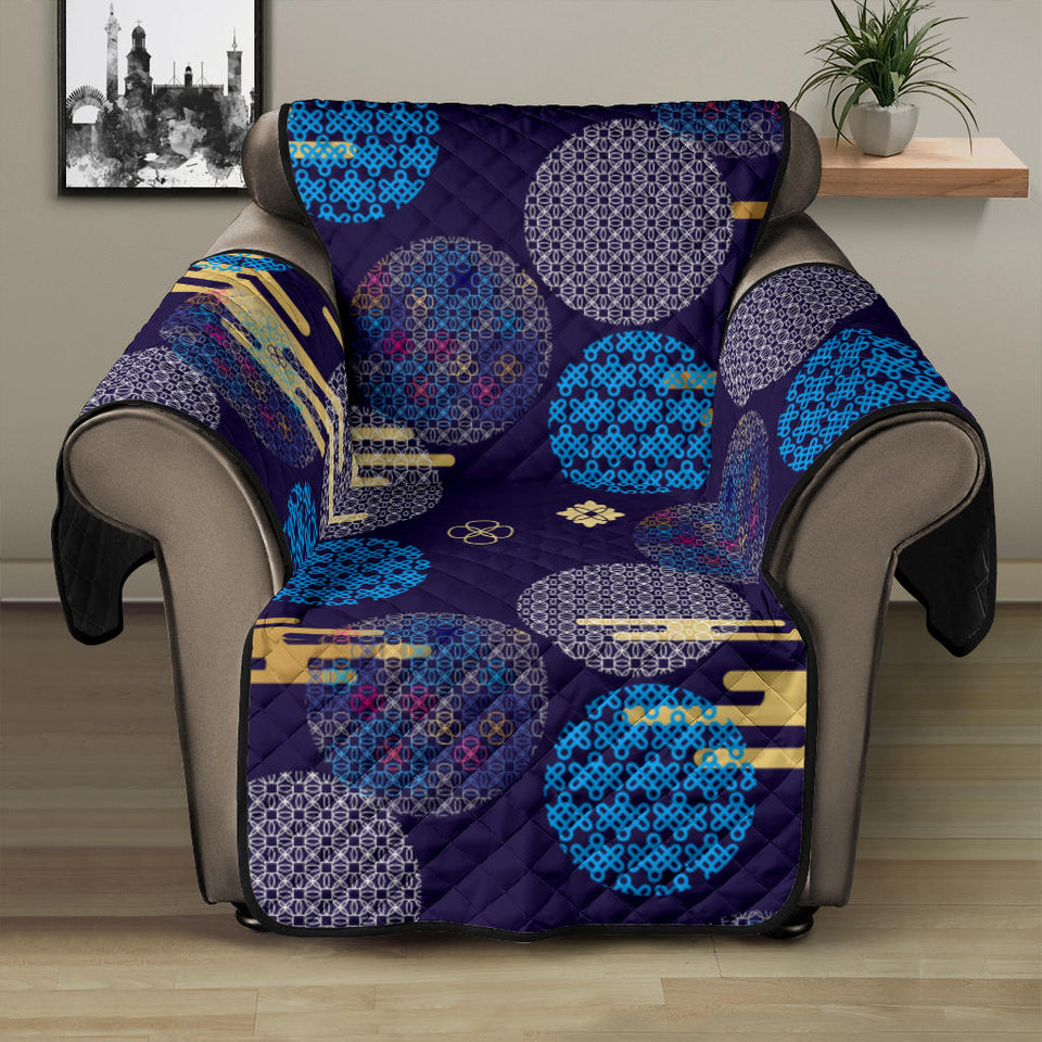 Blue japanese pattern cloud wave flower Recliner Cover Protector