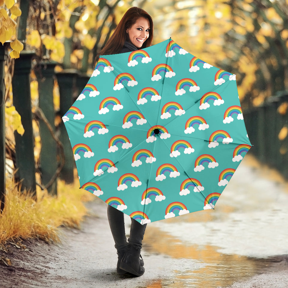 Rainbow Pattern Green Background Umbrella