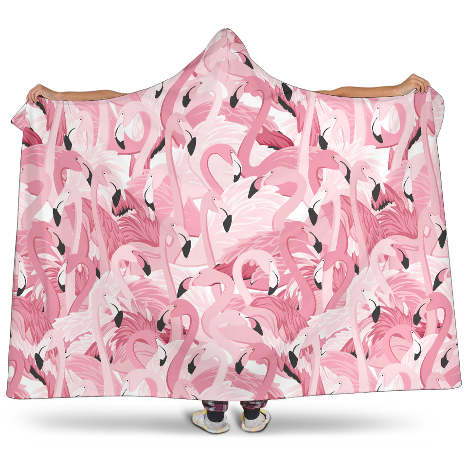 Pink Flamingos Pattern Background Hooded Blanket