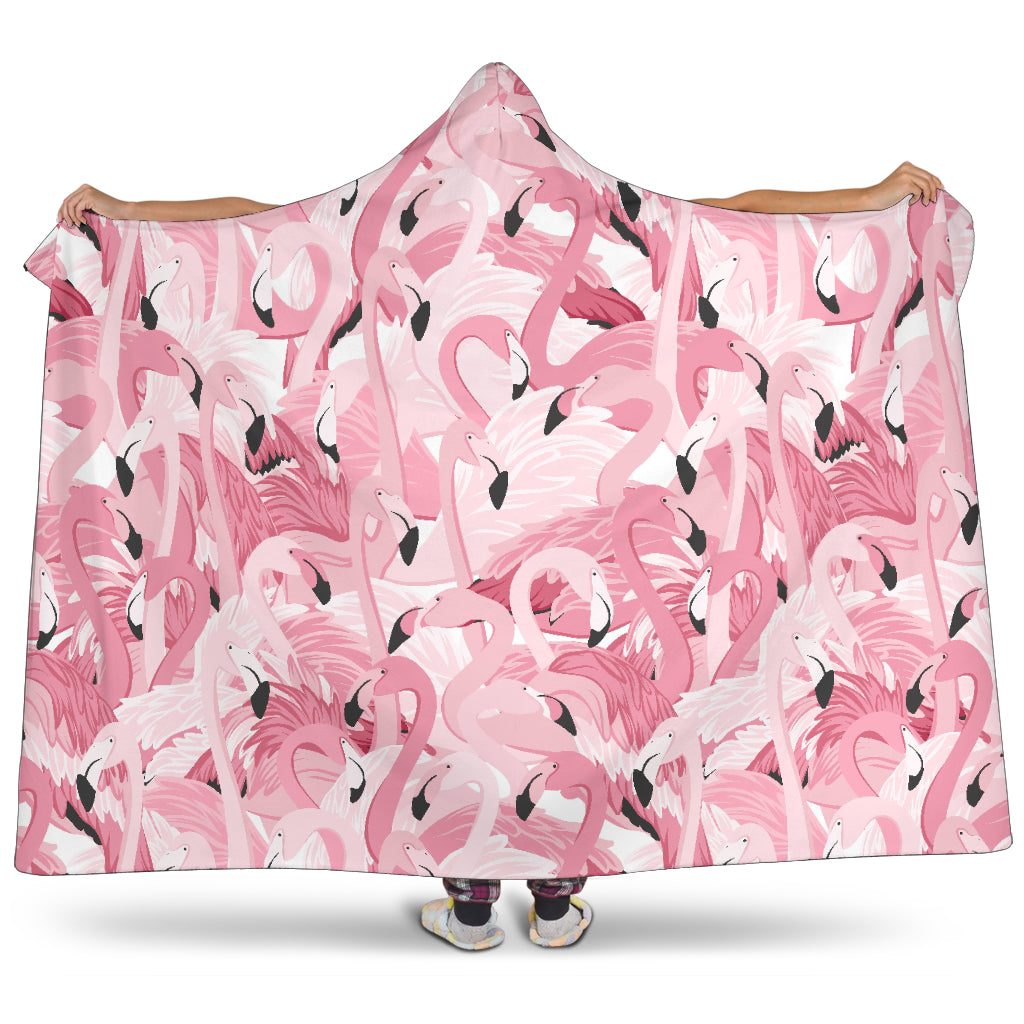 Pink Flamingos Pattern Background Hooded Blanket