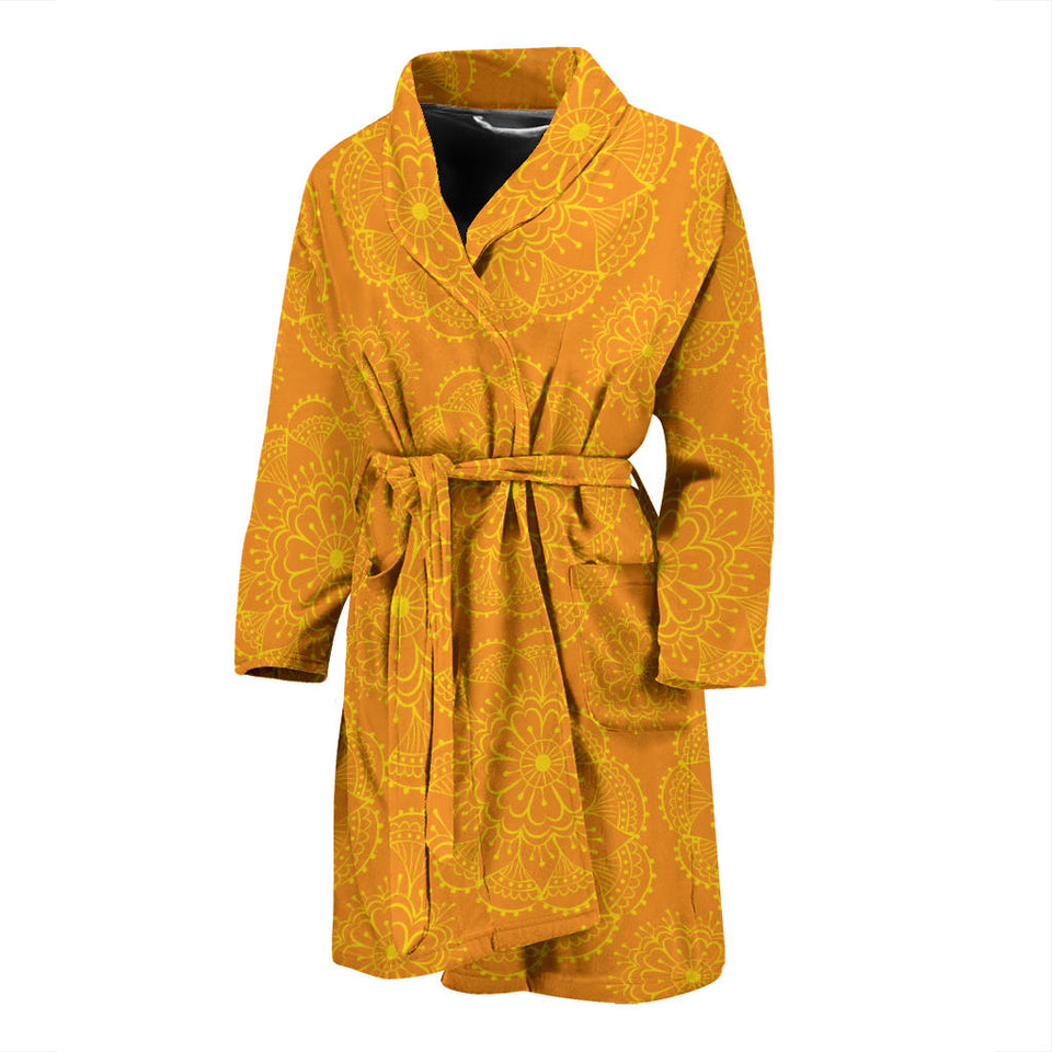 Orange Traditional Indian Element Pattern Men'S Bathrobe