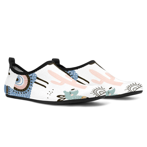 Lama Alpaca Cactus Hand Drawn Pattern Aqua Shoes