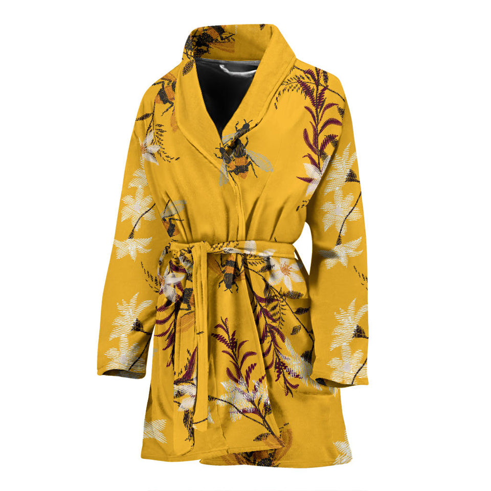 Bee Flower Pattern Women'S Bathrobe