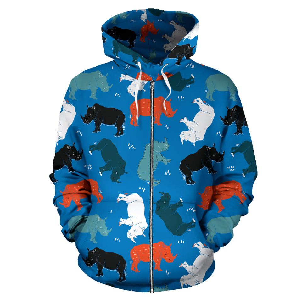 Colorful Rhino Pattern Zip Up Hoodie