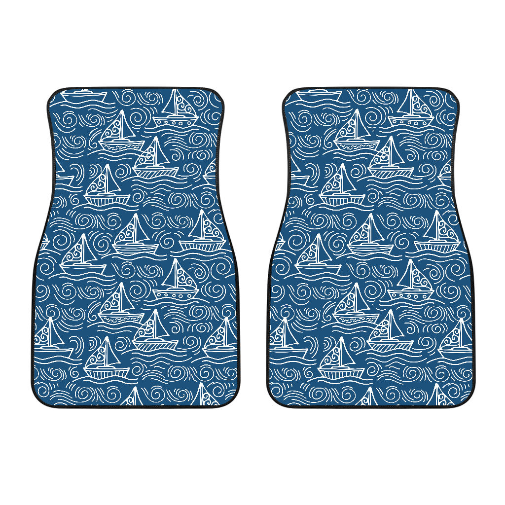 Hand Drawn Sailboat Pattern Front Car Mats