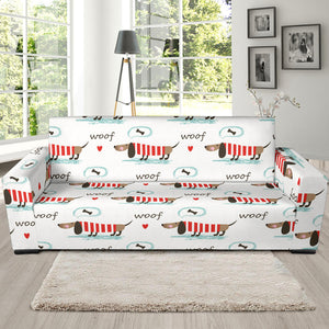Cute Dachshund Bone Pattern Sofa Slipcover