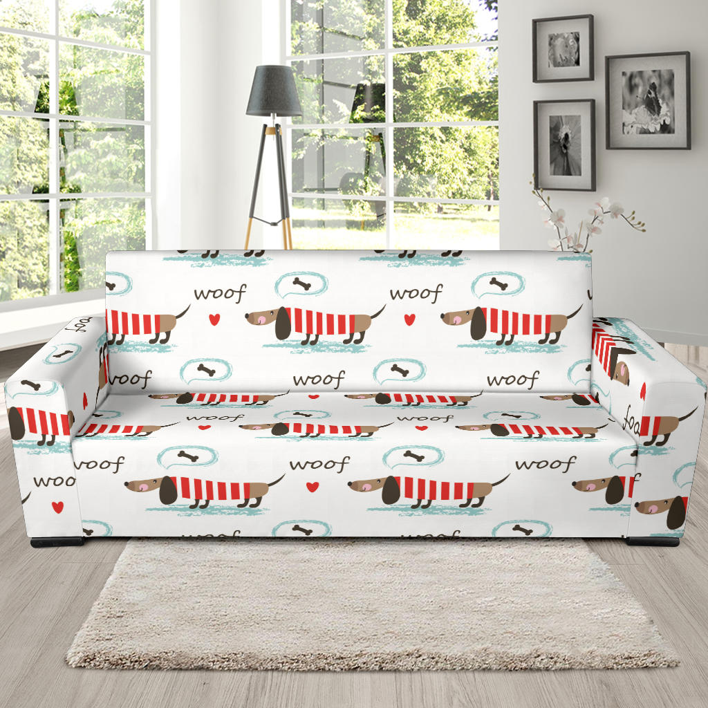 Cute Dachshund Bone Pattern Sofa Slipcover