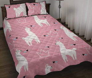 Llama Alpaca pink background Quilt Bed Set