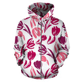 Pink Sketch Tulip Pattern Zip Up Hoodie