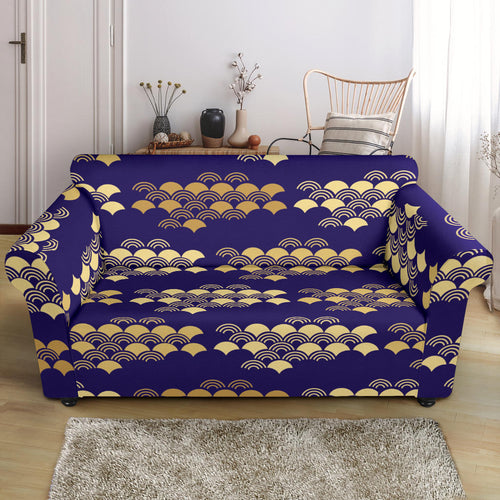 Beautiful Japanese Fan Pattern Loveseat Couch Slipcover