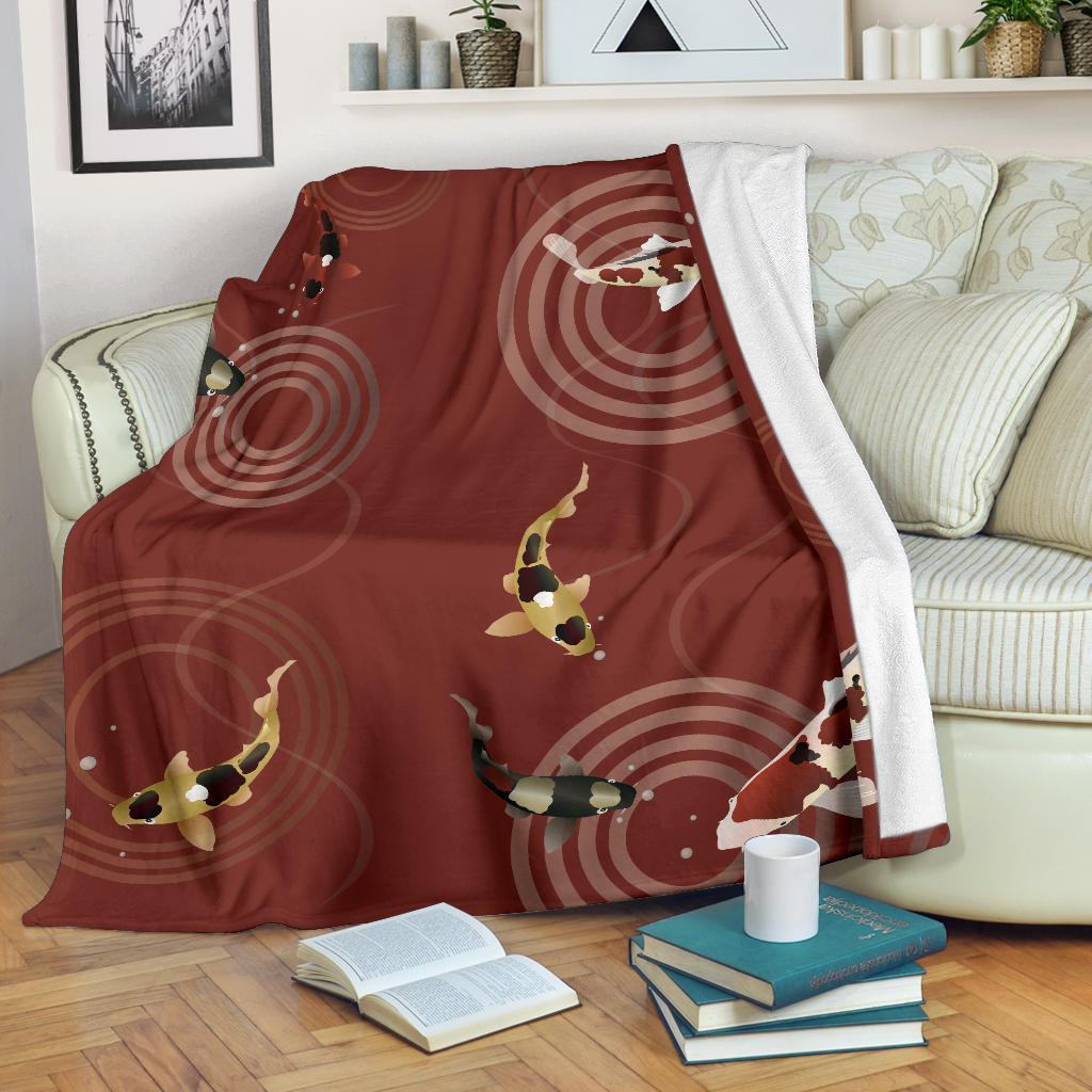 Koi Fish Carp Fish Red Background Premium Blanket
