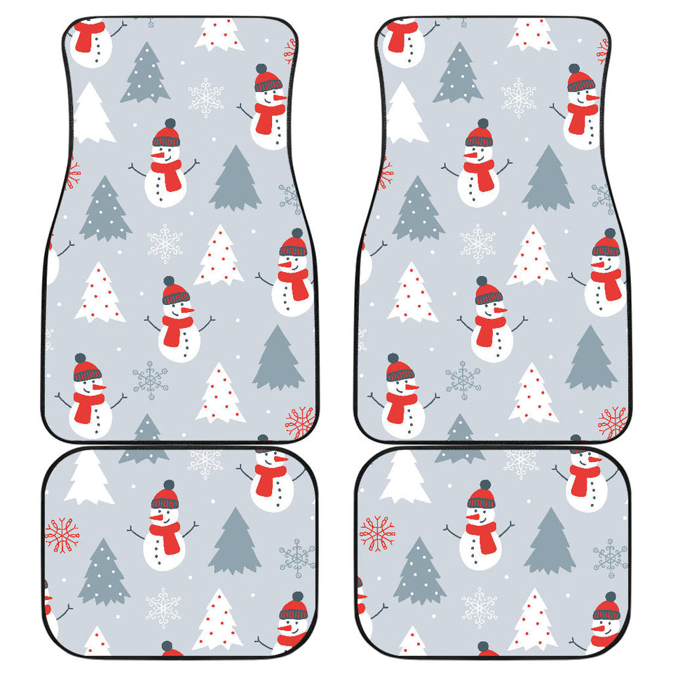 Snowman Christmas  Tree Snow Gray Background Front And Back Car Mats