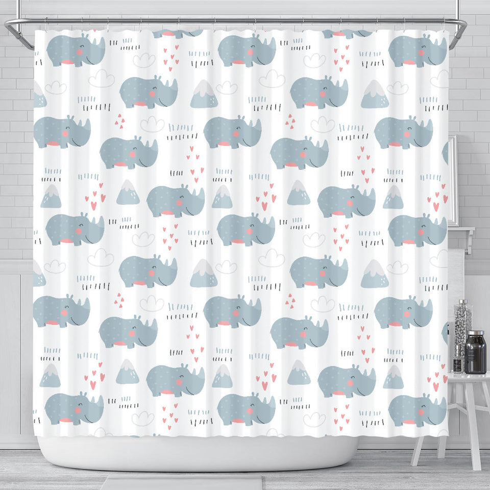 Cute Rhino Heart Pattern Shower Curtain Fulfilled In US