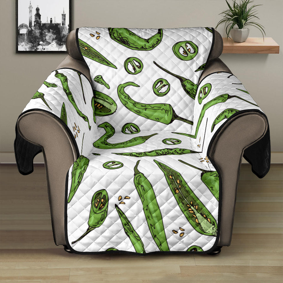 Hand drawn sketch style green Chili peppers pattern Recliner Cover Protector