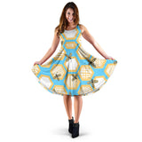 Bee Honeycomb Pattern Sleeveless Midi Dress