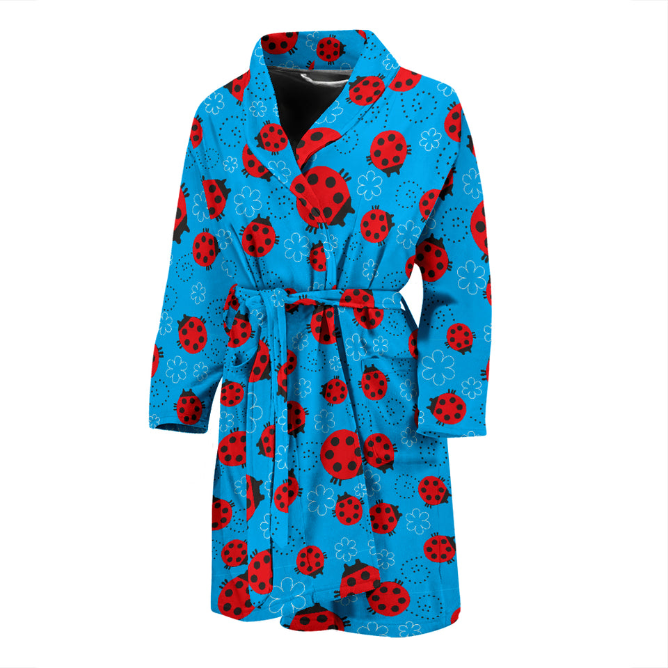 Ladybug Pattern Print Design 02 Men's Bathrobe